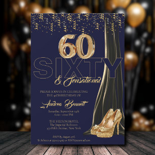 Gold High Heels Elegant 60th Sensational Birthday Invitation