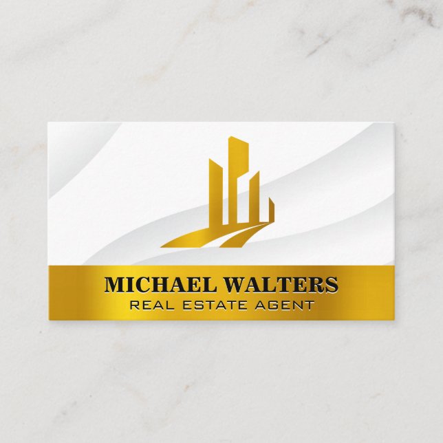 Gold High Riser Buildings | Lux Real Estate Business Card (Front)