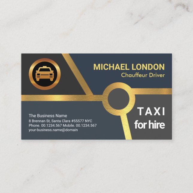 Gold Highway Route Map Taxi Driver Ride Share Business Card (Front)