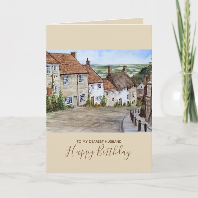 Gold Hill, Shaftesbury, Dorset Watercolor Painting Card (Front)