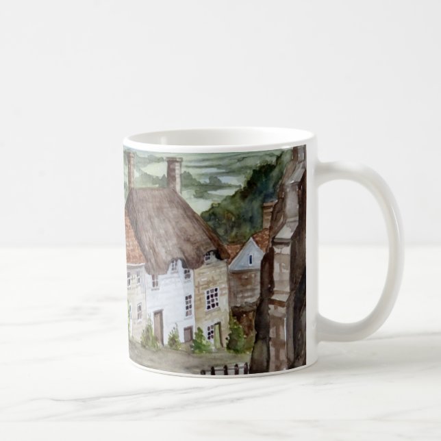 Gold Hill, Shaftesbury, Dorset Watercolor Painting Coffee Mug (Right)