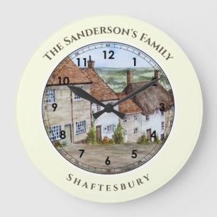 Gold Hill Shaftesbury Dorset Watercolor Painting Large Clock