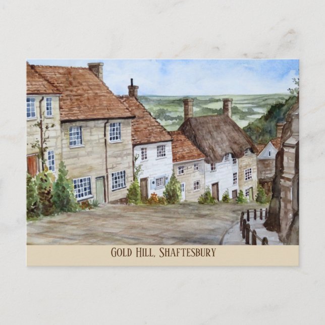 Gold Hill, Shaftesbury, Dorset Watercolor Painting Postcard (Front)