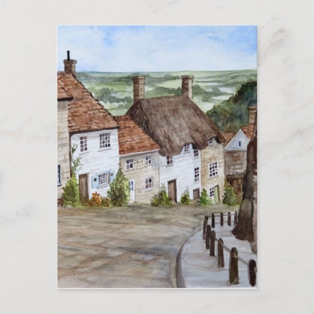 Gold Hill, Shaftesbury, Dorset Watercolor Painting Postcard (Front)