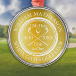 Gold Hole in One Classic Personalised Golf Metal Tree Decoration<br><div class="desc">Personalise the name,  location hole number and date to create a great golf keepsake to celebrate that fantastic hole in one. Designed by Thisisnotme©</div>