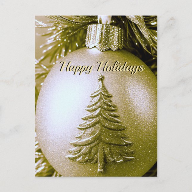 Gold Holiday Christmas Ball Postcard (Front)