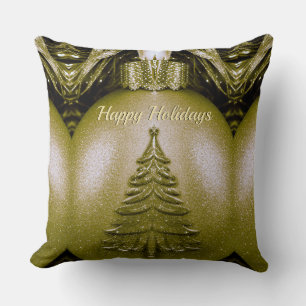 Gold Holiday Christmas Ball Throw Pillow