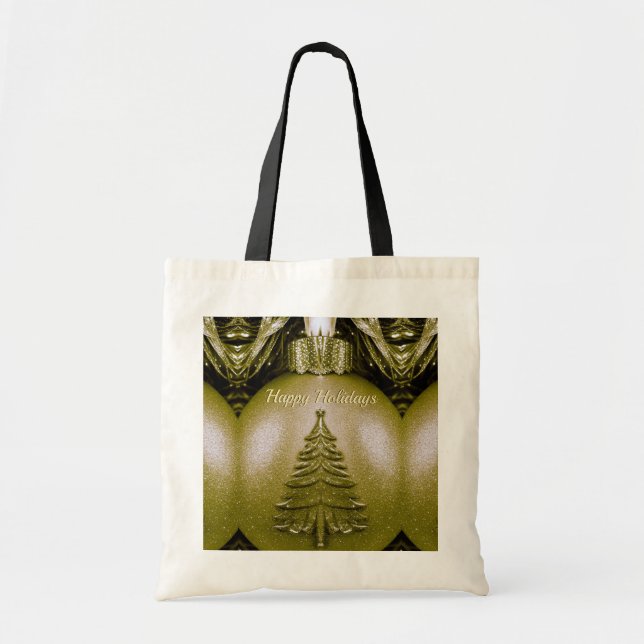 Gold Holiday Christmas Ball Tote Bag (Front)