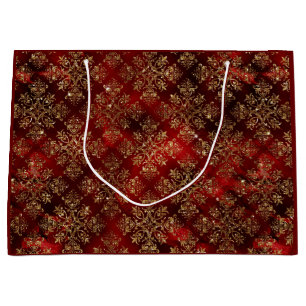 Gold Holiday Christmas Metallic Damask Elegant Large Gift Bag