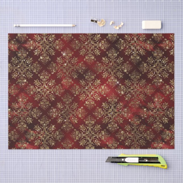 Gold Holiday Christmas Metallic Damask Elegant  Tissue Paper (Craft)