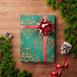 Gold Holiday Christmas Metallic Damask Elegant Wrapping Paper<br><div class="desc">Gorgeous faux metallic green background with faux gold damask pattern for a beautiful and elegant Christmas gift wrap.</div>
