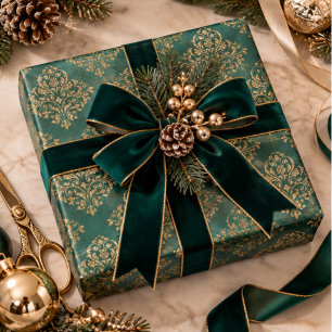 Gold Holiday Christmas Metallic Damask Elegant Wrapping Paper