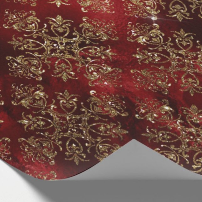 Gold Holiday Christmas Metallic Damask Elegant  Wrapping Paper (Creator Uploaded)