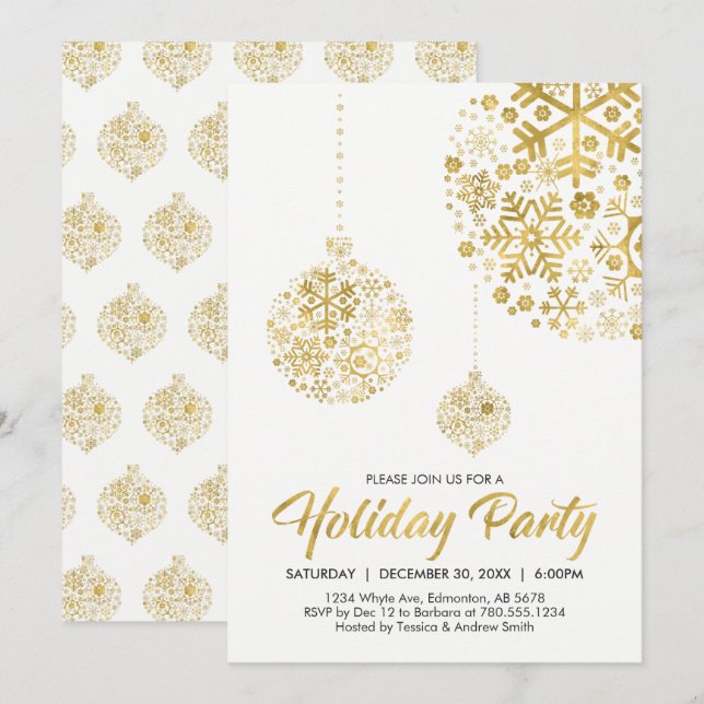 Gold Holiday / Christmas Party Invitation Card (Front/Back)