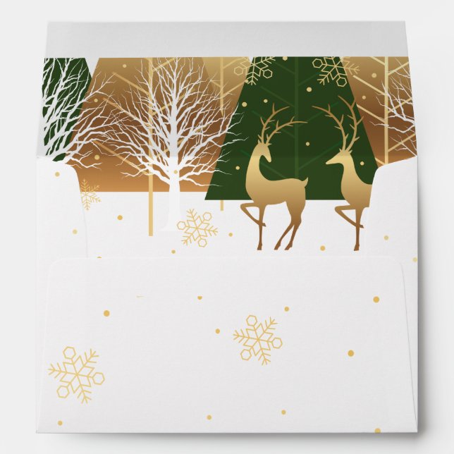 Gold Holiday Christmas Snowflakes - Green Trees Envelope (Back (Bottom))