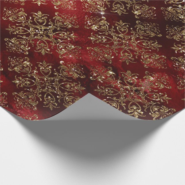 Gold Holiday Christmas Sparkle Damask Elegant Wrapping Paper (Corner)