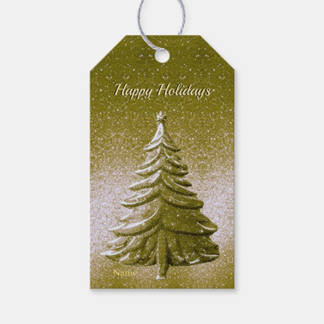 Gold Holiday Christmas Tree Gift Tag (Front)