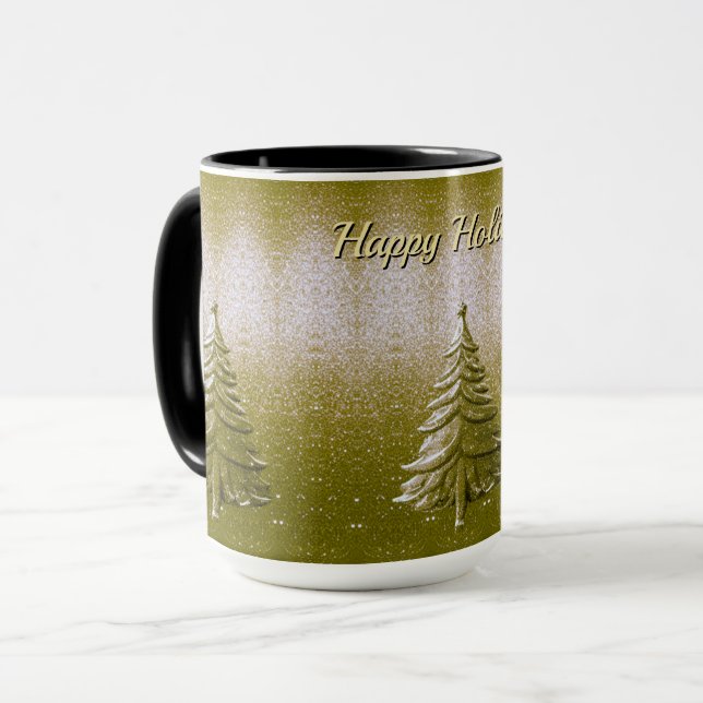 Gold Holiday Christmas Tree Mug (Front Left)