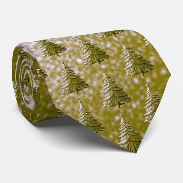 Gold Holiday Christmas Tree Neck Tie (Rolled)
