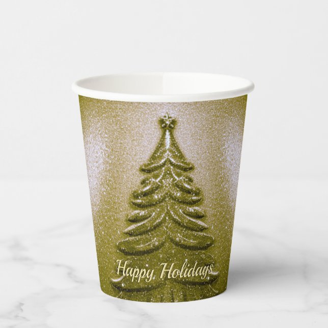 Gold Holiday Christmas Tree Paper Cups (Left)