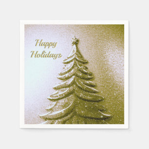 Gold Holiday Christmas Tree Paper Napkin