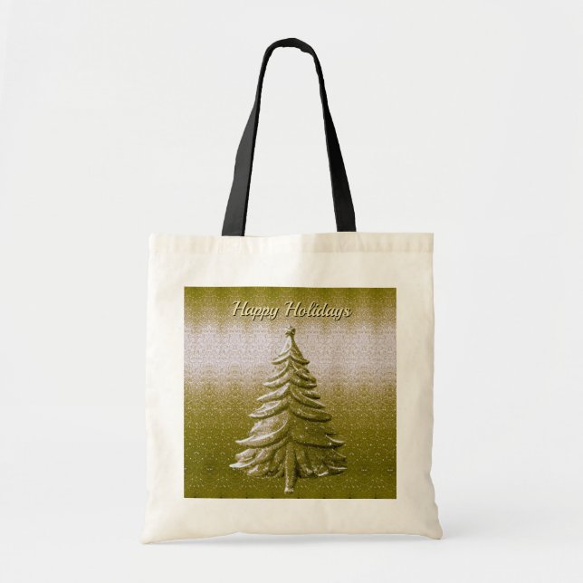 Gold Holiday Christmas Tree Tote Bag (Front)