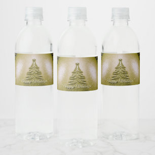 Gold Holiday Christmas Tree Water Bottle Label