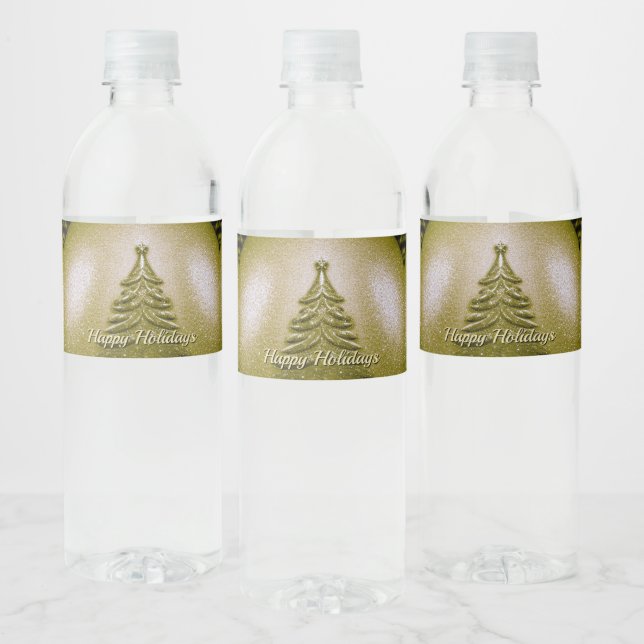 Gold Holiday Christmas Tree Water Bottle Label (Bottles)