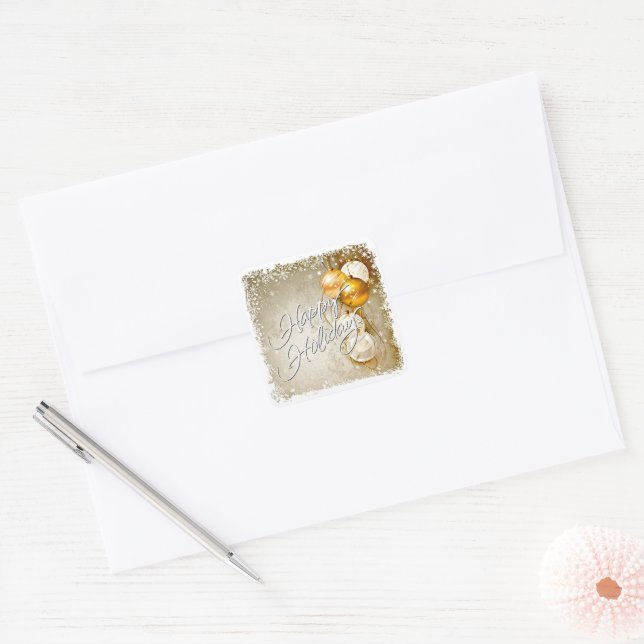 Gold Holiday Decorations Baubles Snowflake Pattern Square Sticker (Envelope)