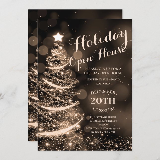 Gold Holiday Open House Party Invitation (Front/Back)