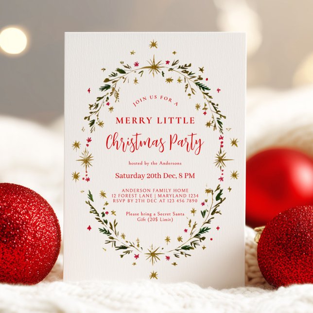 Gold Holiday Party Festive Christmas Wreath  Invitation (Creator Uploaded)