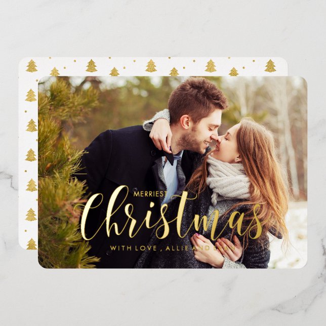 Gold Holiday Pines Photo Greeting (Front/Back)