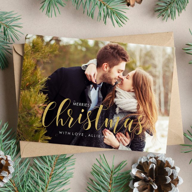 Gold Holiday Pines Photo Greeting Card (Creator Uploaded)