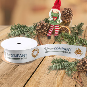 Gold Holiday Snowflake Branded Business Logo Satin Ribbon