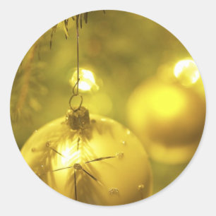 Gold Holiday Tree Decoration Classic Round Sticker