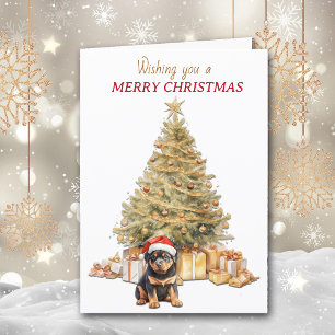 Gold Holiday Tree Rottweiler Puppy Christmas Card