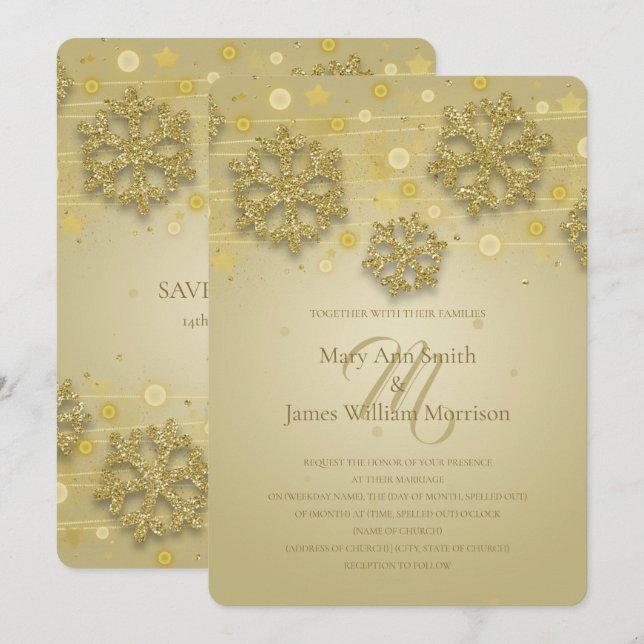Gold Holiday Wedding Save The Date Invitation (Front/Back)