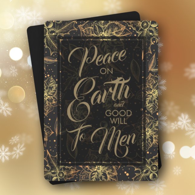Gold Holly Berries on Black Christmas Non-Photo Holiday Card (Creator Uploaded)
