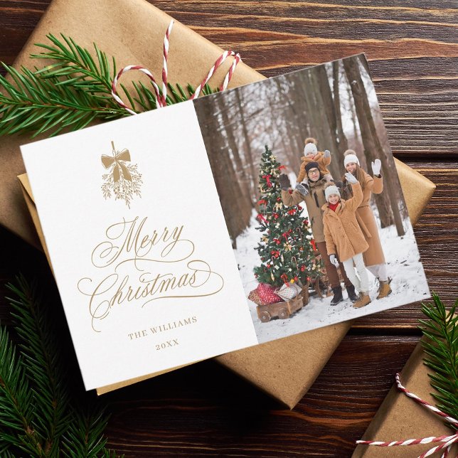 Gold Holly Berry Bouquet Christmas Photo Flat Holiday Card (Creator Uploaded)