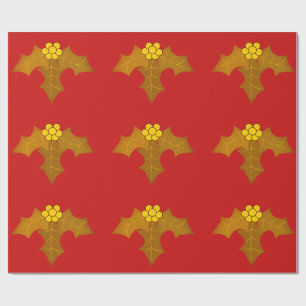 Gold Holly Red Wrapping Paper