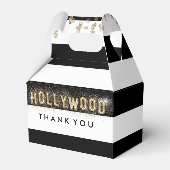 Gold Hollywood Black & White Stripes Favour Boxes (Front Side)