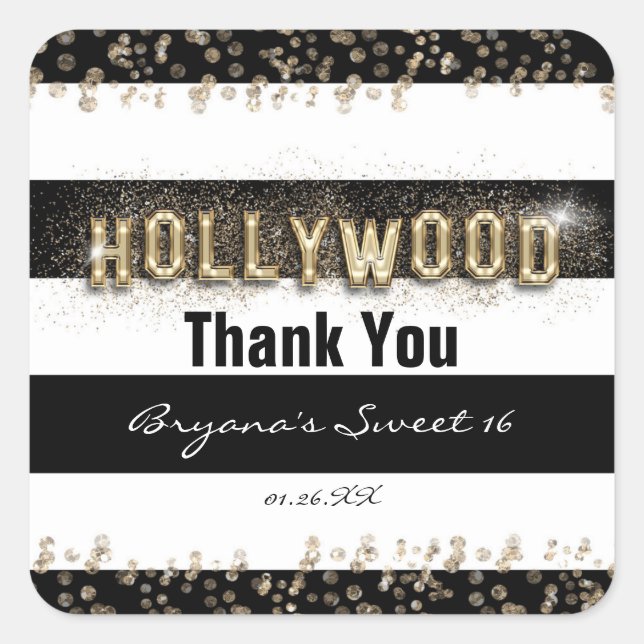Gold Hollywood Black & White Stripes Stickers (Front)