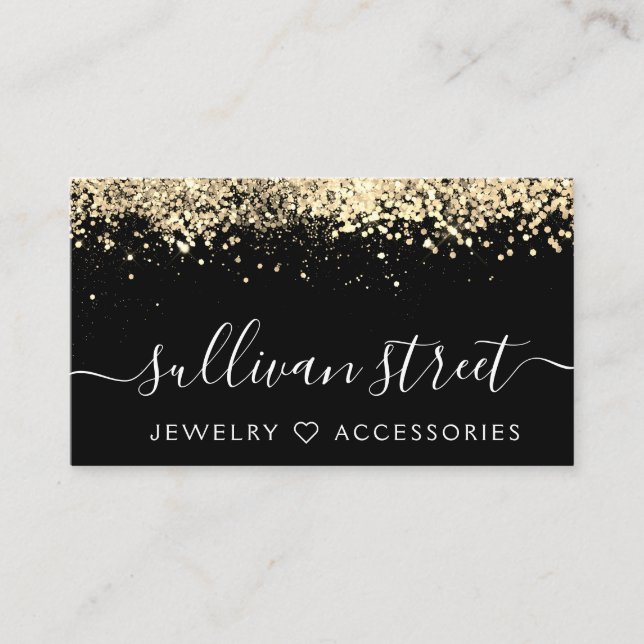 Gold Holographic Glitter Jewellery Boutique Business Card (Front)