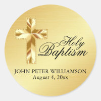 Gold Holy Baptism Catholilc Evelope Seal wth Cross