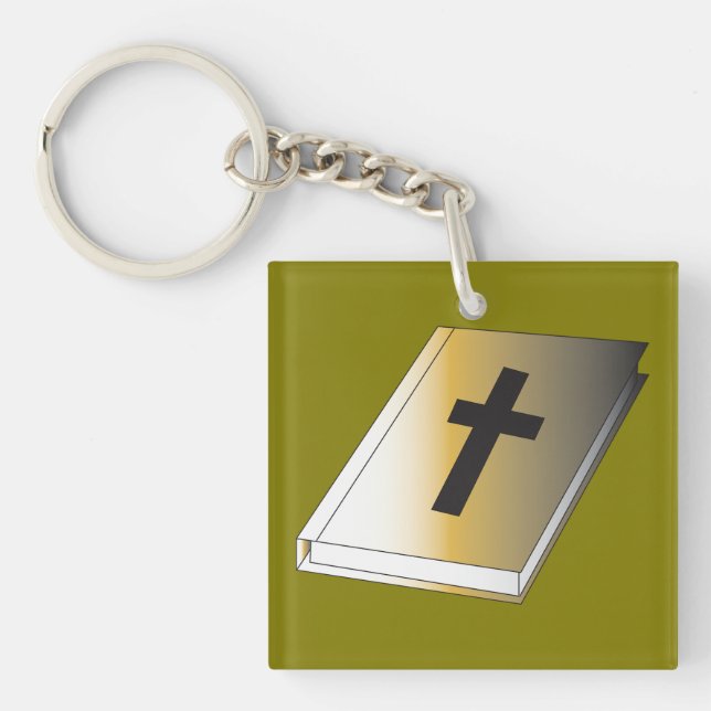 Gold Holy Bible with Black Cross Religious Key Ring (Front)