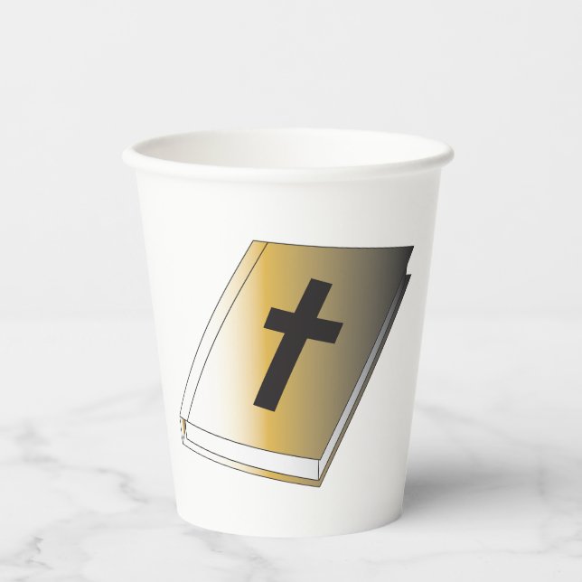 Gold Holy Bible with Black Cross Religious Paper Cups (Front)