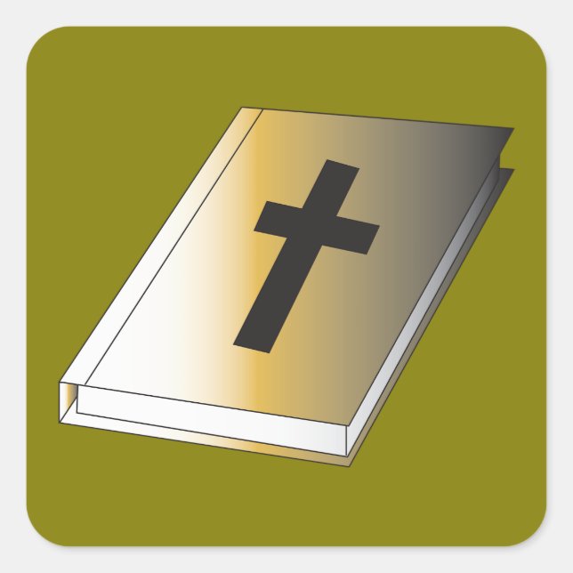 Gold Holy Bible with Black Cross Religious Square Sticker (Front)