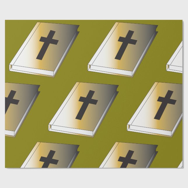 Gold Holy Bible with Black Cross Religious Wrapping Paper (Flat)