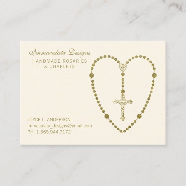 Gold Holy Rosary Crucifix Religious Business Card (Front)
