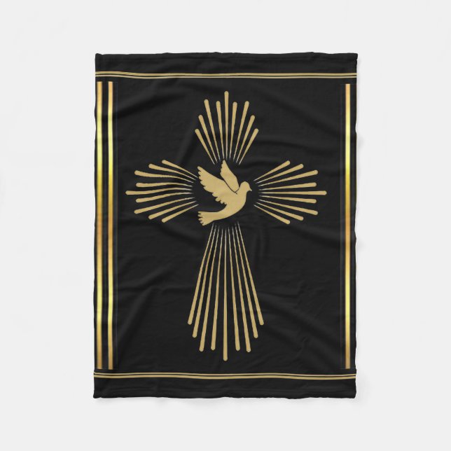 “Gold Holy Spirit Cross”  Fleece Blanket (Front)